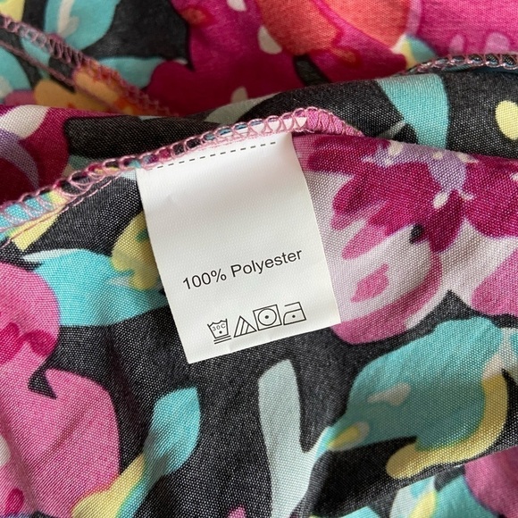 Shein Vibrant Floral Long Sleeve Ruffle Dress Black Pink Multicolored Curve 1X - Picture 8 of 9